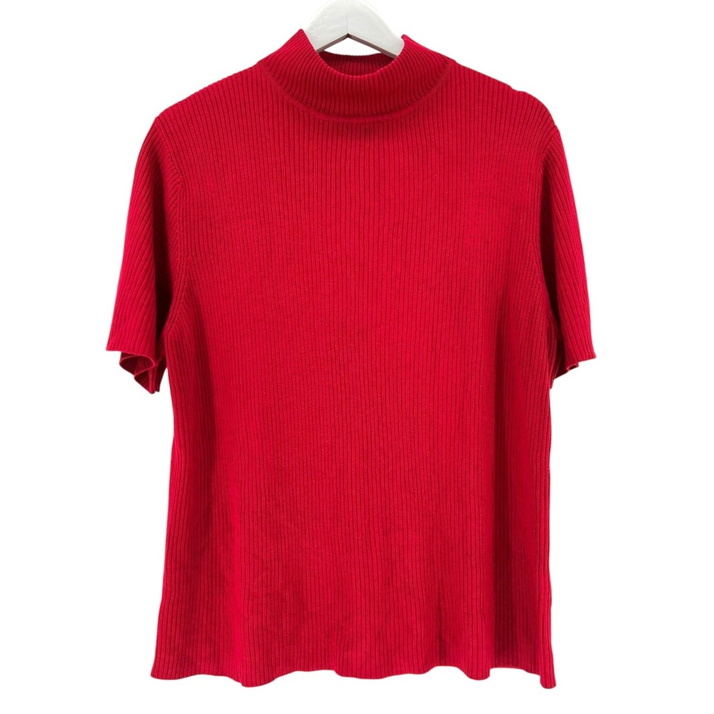 Croft & Barrow Red Ribbed Short Sleeve Mock Neck Sweaterβ Top Women's XL